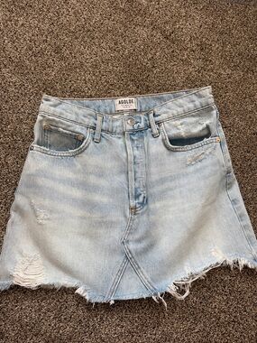 Agolde Light Wash Distressed Denim Mini Skirt